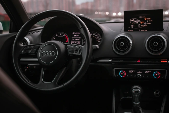 the dashboard of a car with a digital display
